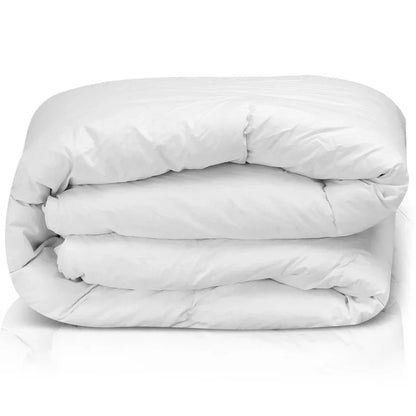 Folded white goose down comforter duvet insert, plush and thick for winter warmth.