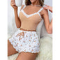 Delicate Pajama Set with V Neck Camisole Top and Printed Shorts
