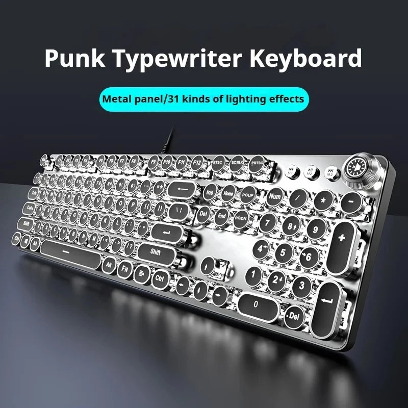 Retro typewriter mechanical gaming keyboard with RGB crystal keycaps