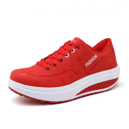 Women's lace-up wedge platform sneakers with rocker sole