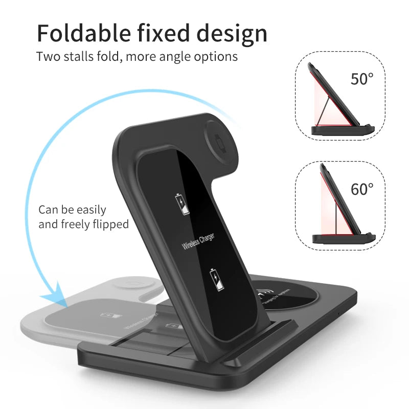 Foldable Wireless Dock for Smartphones and Earbuds 3-in-1