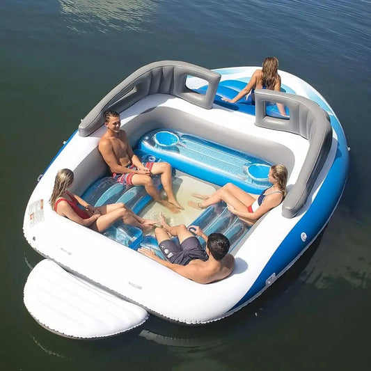 Durable Inflatable Island Bed for Six with Pirate Ship Design Outdoors