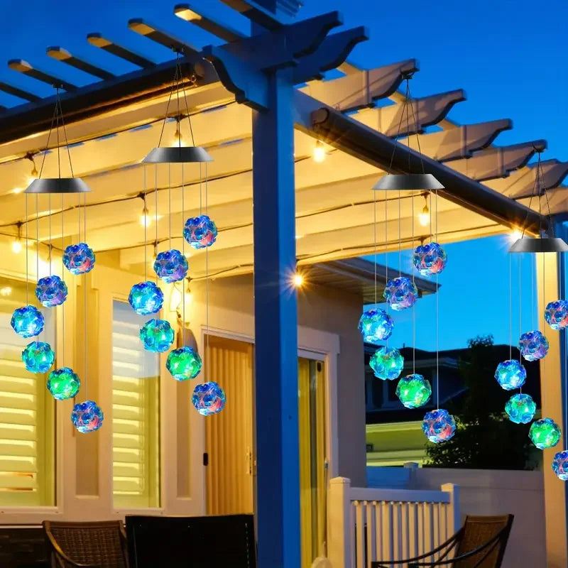Home decor solar wind chimes LED outdoor hanging light with glowing spheres