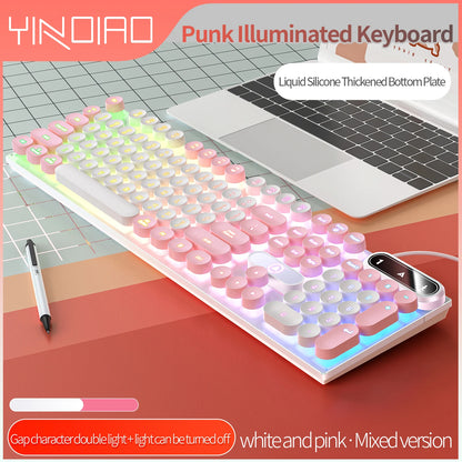 Keyboard mechanical typewriter keyboard with round retro LED backlit keys