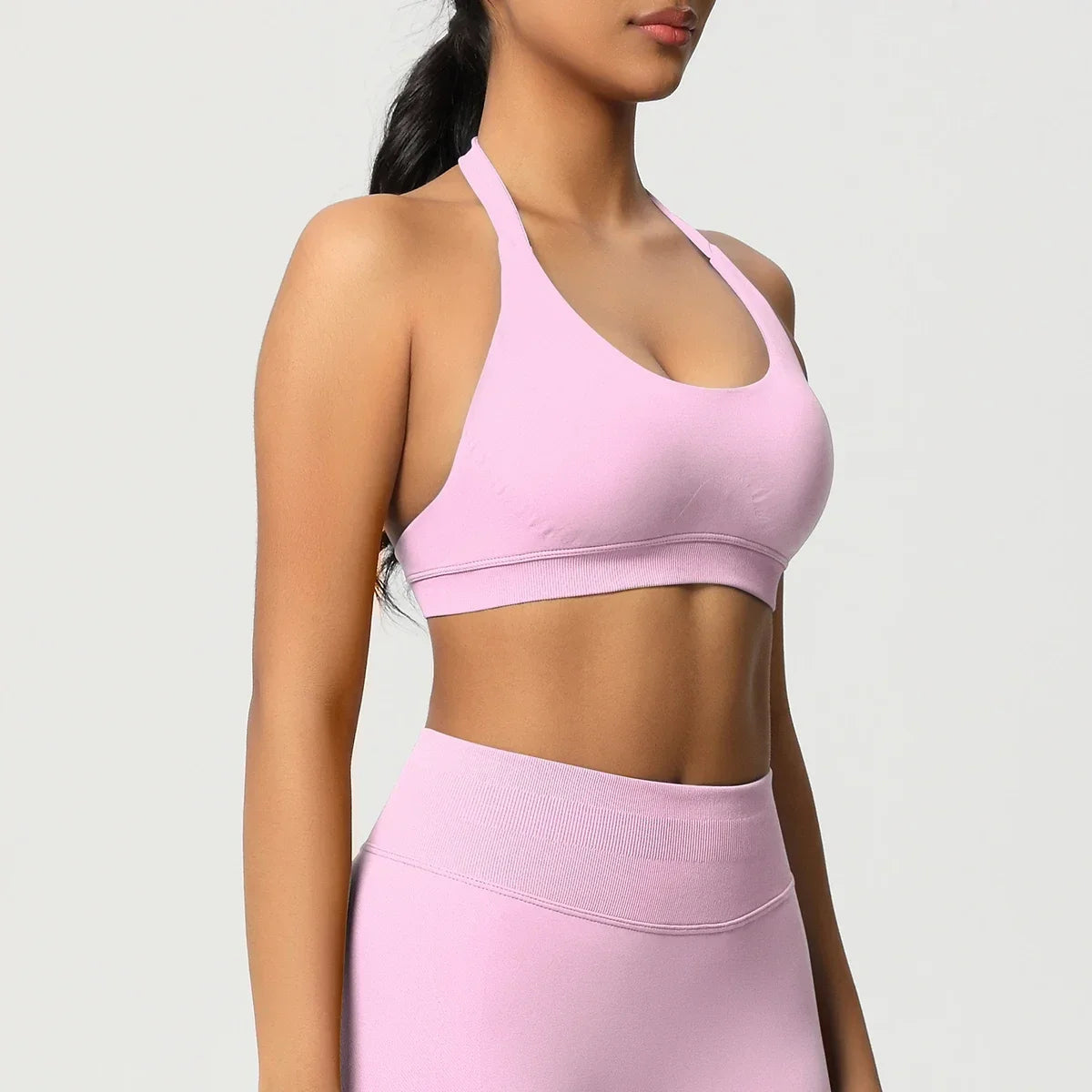 Women’s Seamless Halter Backless Push-Up Sports Bra Cotton-Poly For Gym Running