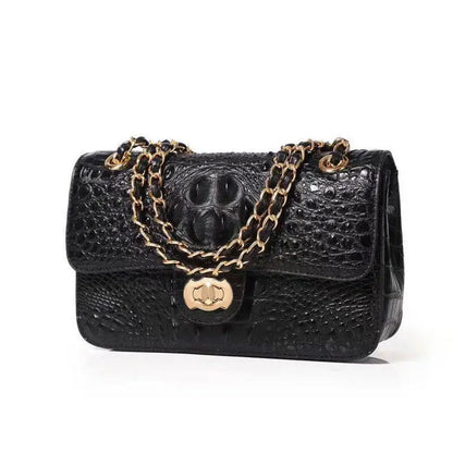 Textured Leather Crossbody Bag With Crocodile Pattern And Durable Build And Everyday Chain Strap