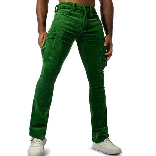Men's Stretch Work Pants with Multiple Pockets Slim Fit Running Pants, Corduroy Casual Pants Breathable Street Style and Warm
