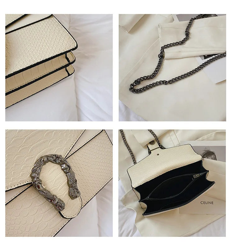 Retro Crossbody Bag with Snake Pattern Square Silhouette for Women