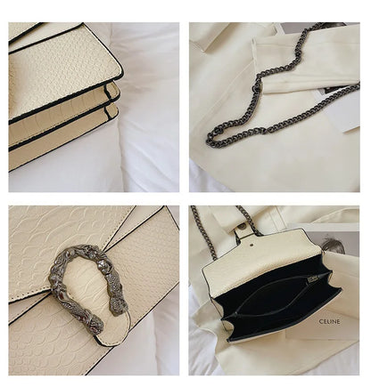 Retro Crossbody Bag with Snake Pattern Square Silhouette for Women