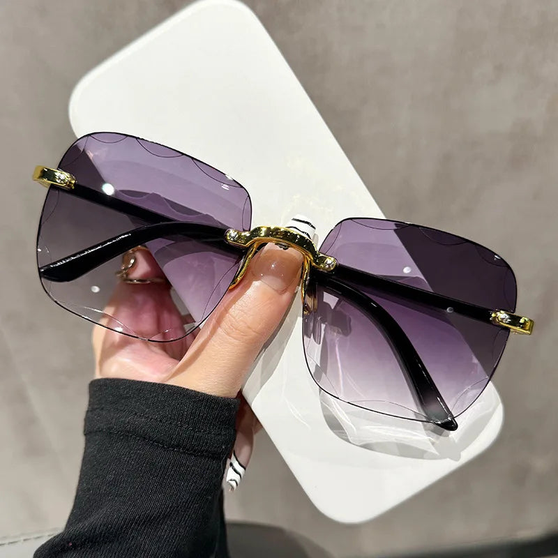 Rimless Sunglasses Unisex Square UV400 Protection All Day Comfort