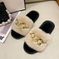Plush Slippers for Women with Chain Detail and Cushioned Sole