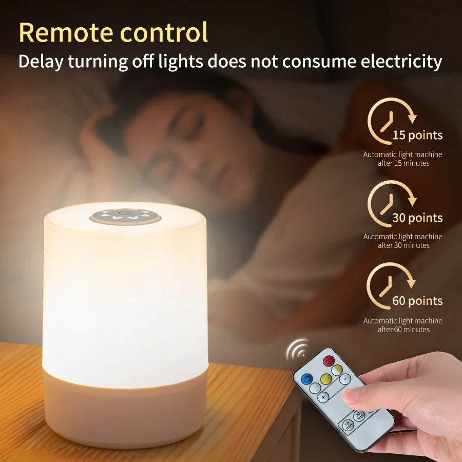 Touch bedside lamp with remote control and three light modes