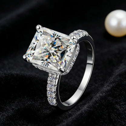 Radiant Ring Moissanite with Emerald Cut in Sterling Silver