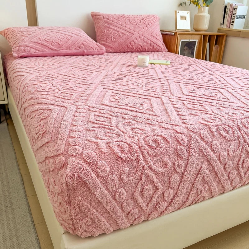 Floral Fitted Sheet with 3D Embroidery and Non Slip Deep Pockets