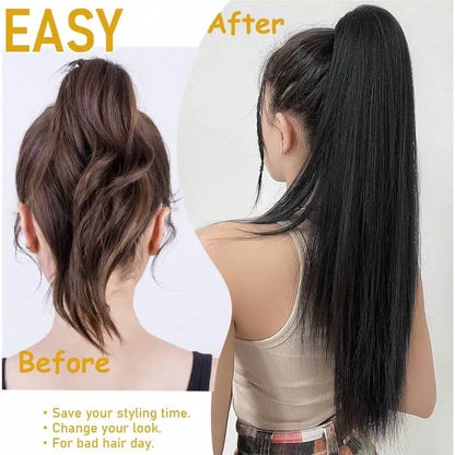 Heat-Friendly Clip-In Ponytail Extensions for Instant Length and Fullness with Natural Look