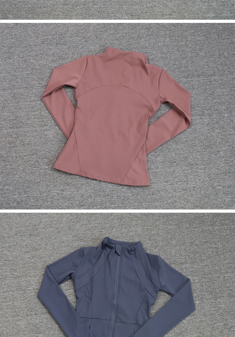 Luxe Yoga fitted Coat Women's Slimming Long Sleeve Fast Running Thin Pilates Fitness Suit Top Clothing