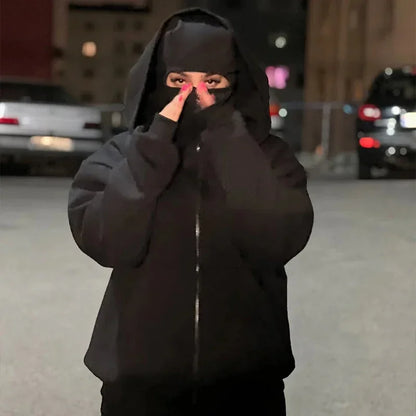 Unisex Cotton Blend Zip Hoodie With Built-In Hooded Face Mask For Cold Weather And Everyday Wear