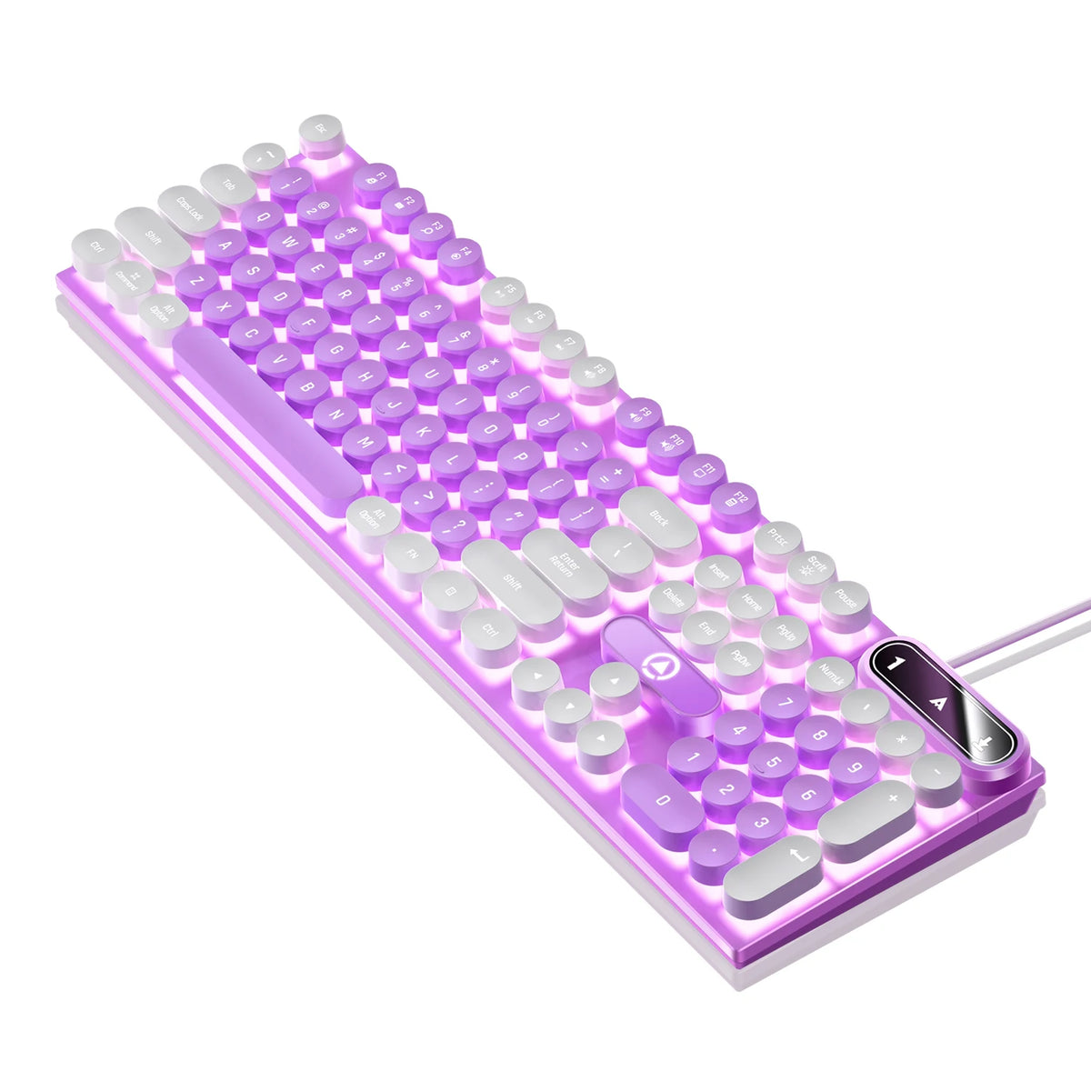 Mechanical typewriter keyboard with round keys and LED backlighting