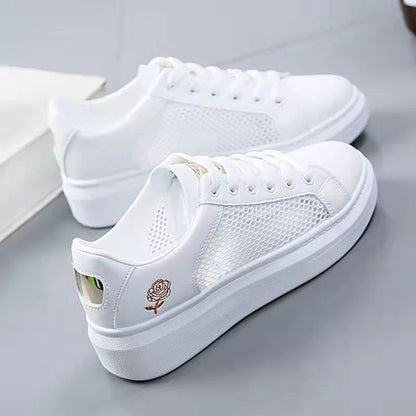 New 2026 Designer Shoes Women Running Spring Autumn Fashion White Breathable Embroidered Flower Lace-Up Casual Sneakers Zapatos De Mujer
