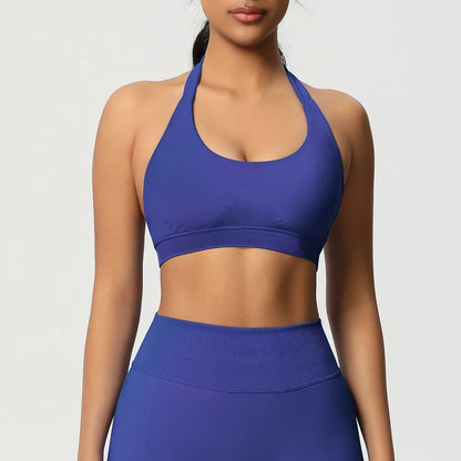 Women’s Seamless Halter Backless Push-Up Sports Bra Cotton-Poly For Gym Running