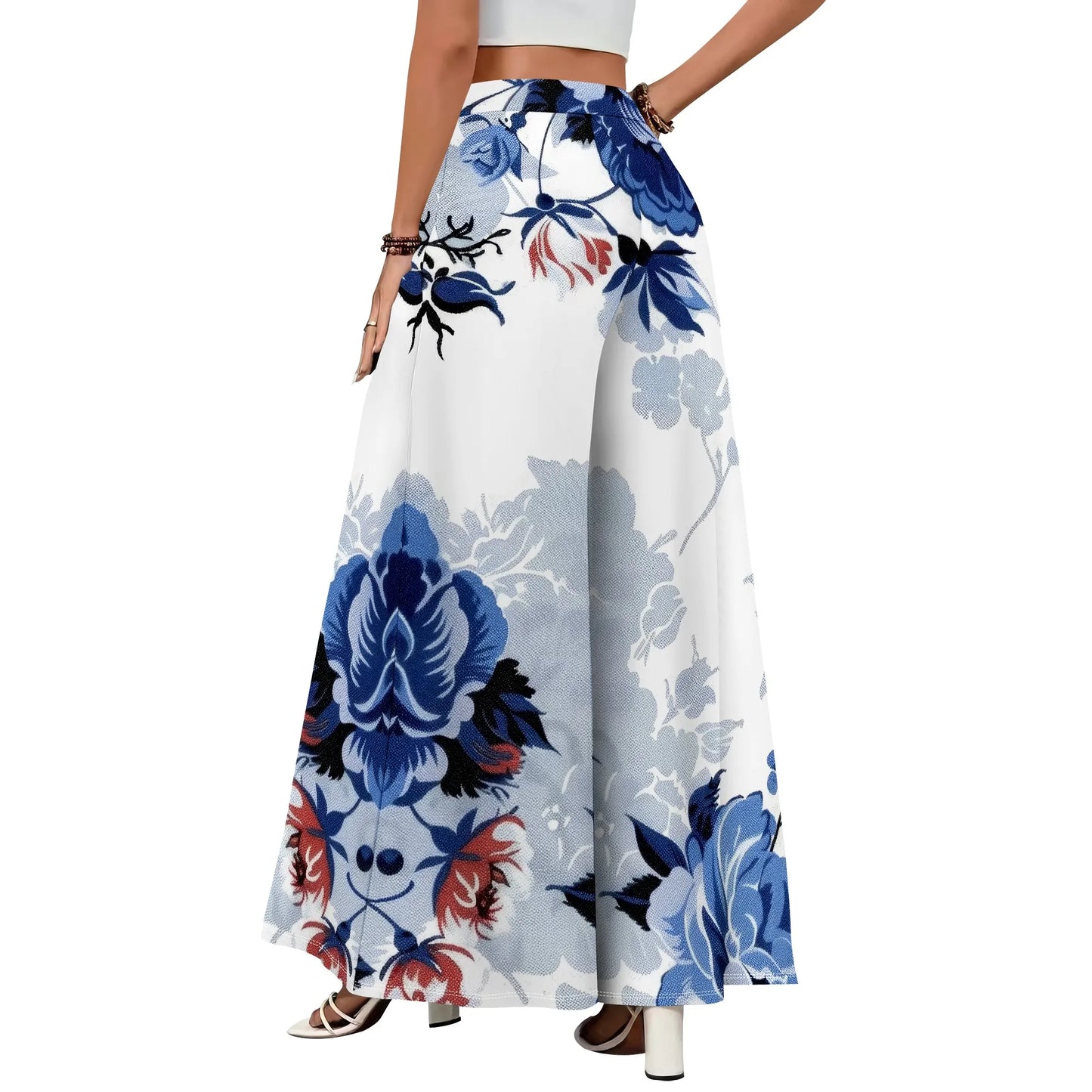 Women's Polyester Palazzo Pants With Pockets And High Waist And Wide Leg Flowing Silhouette