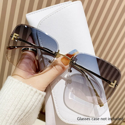 Featherlight Rimless Sunglasses Large Square Frame with Diamond Accent