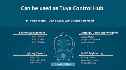 White outline of a plastic education robot on a blue background used as a smart toys & games control hub for homes.