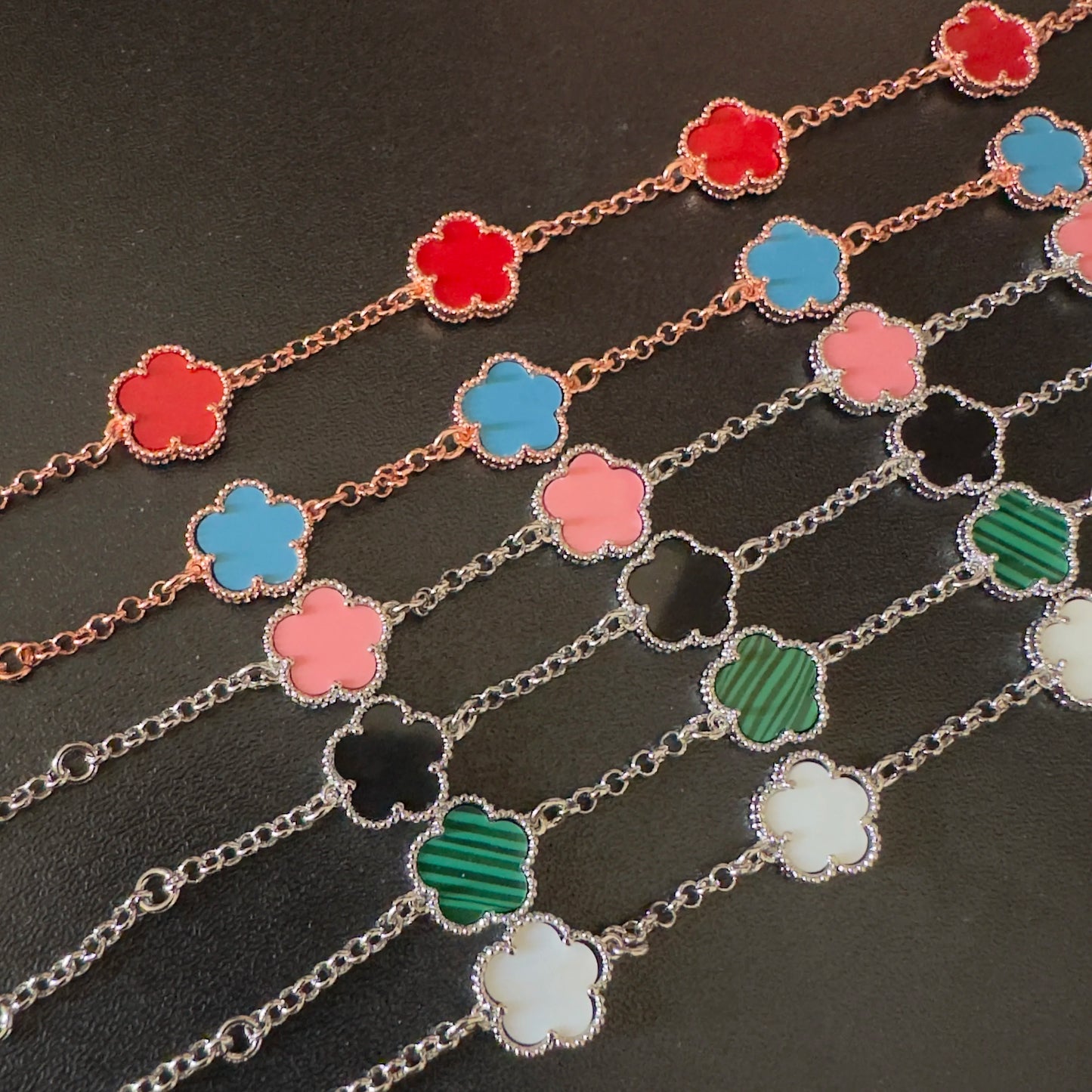 Silver Plated Rose Gold Clover Bracelet - Luxurious High Quality Jewelry for Women
