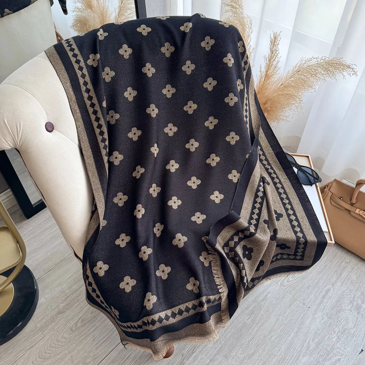Golden Thread Shawl Lightweight Draping for Resort Wear
