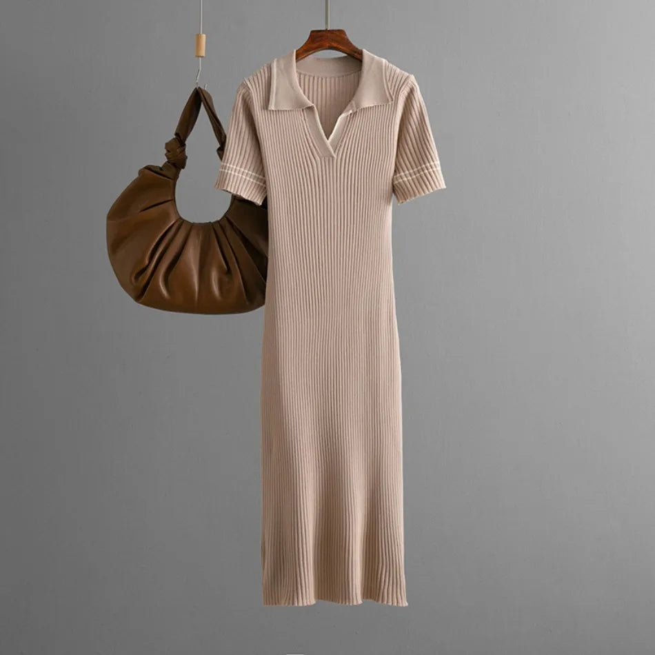 Polo-Neck Dress Knee-Length Office to Casual Wear Breathable
