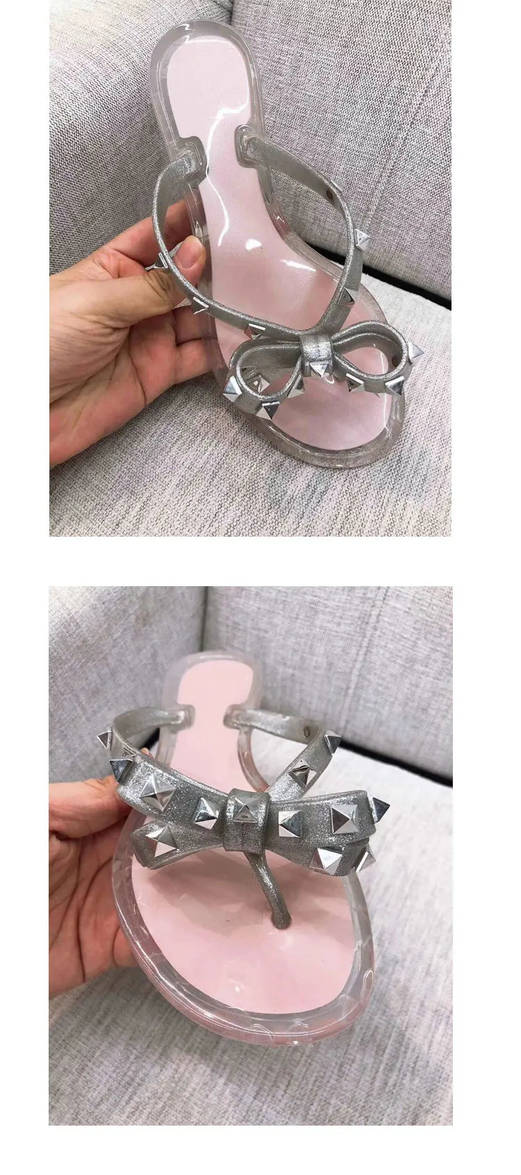 Studded Flat Bot Thong Slippers Holiday Beach Sandals Women's Jelly Slip-On oes Comfortable Casual PVC Footwear