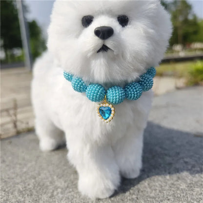 Heart-detail pet collar with pearl-style accents