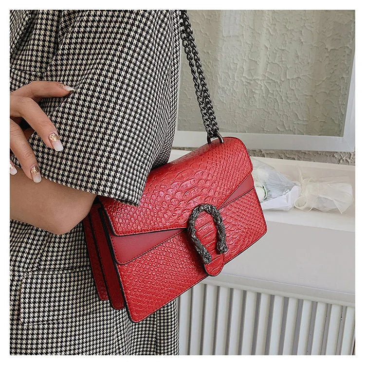 Retro Crossbody Bag with Snake Pattern Square Silhouette for Women