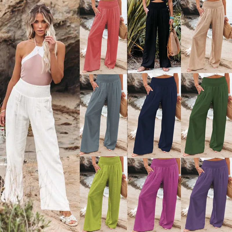 Women's Nylon-Cotton Blend Pants With Drawstring Wide-Leg And Mid Rise Breathable