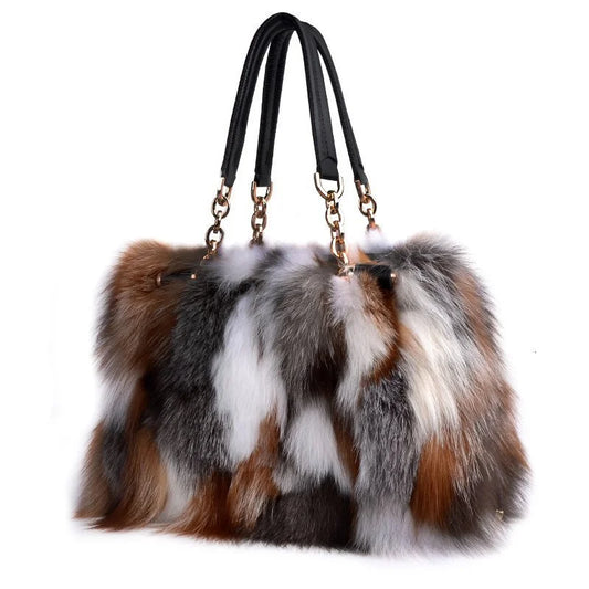 2026 Luxury Real Fox Fur Bag Winter Women Handbag Designer Luxury Bag Evening Party Bags Leather High Quality Shoulder Bag Natural Fur Bag