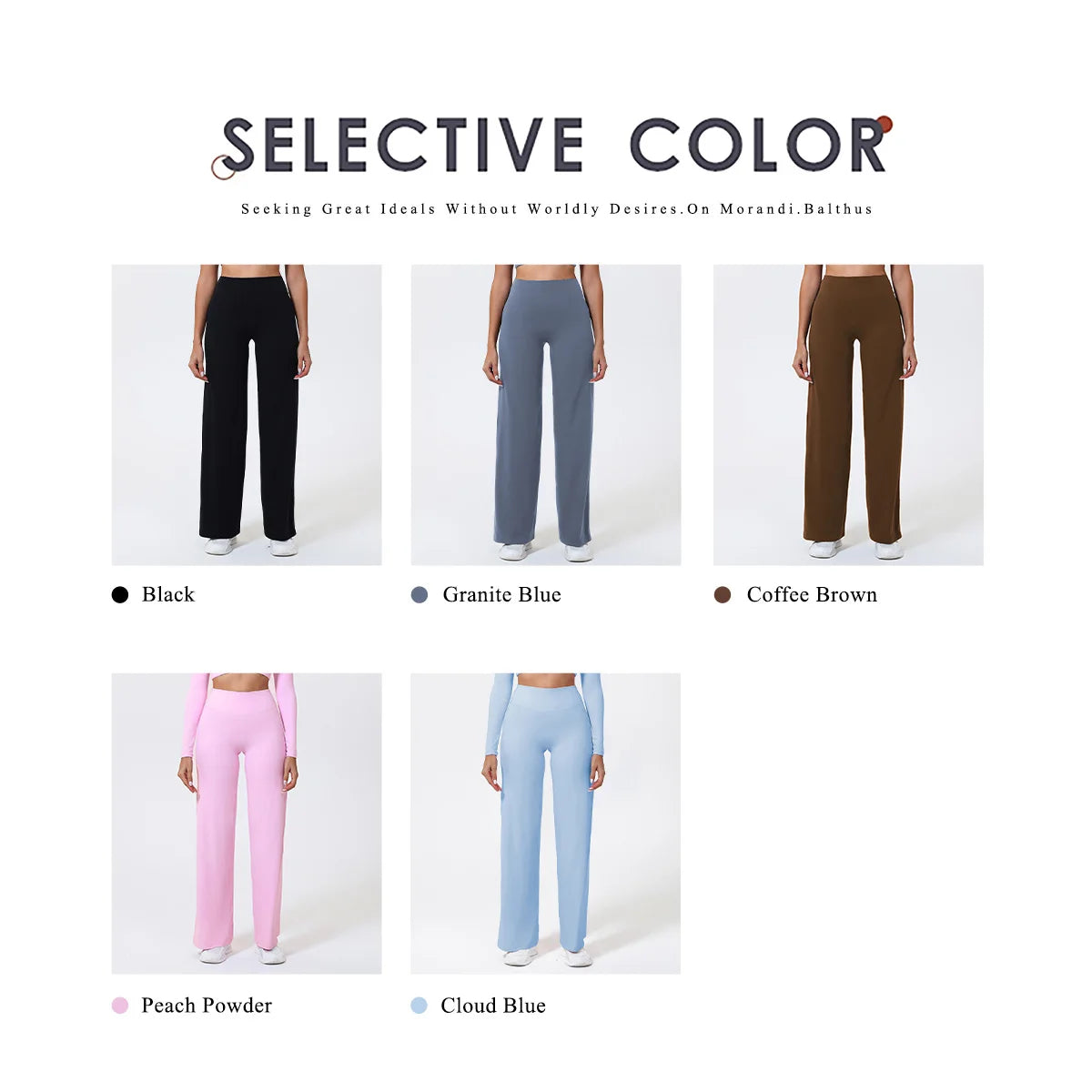 High-waisted, stretchy, seamless compression leggings in black, blue, brown, and pink for gym or daily wear.