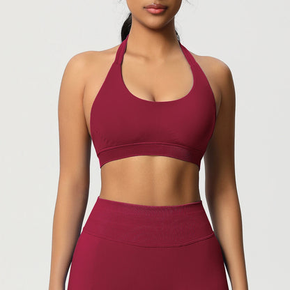 Women’s Seamless Halter Backless Push-Up Sports Bra Cotton-Poly For Gym Running