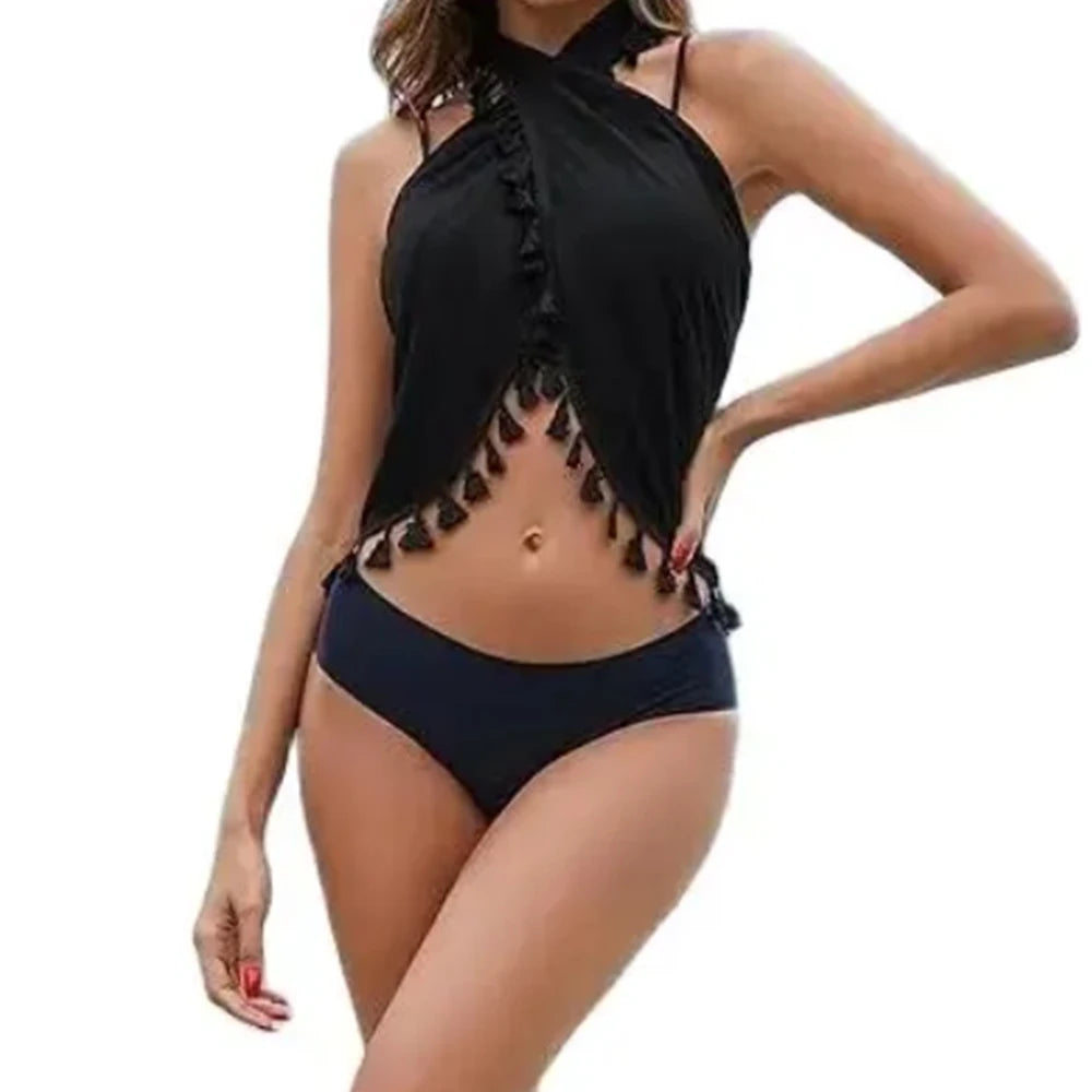 Women's Polyester Wrap Sarong With Tassel Edges And Adjustable Front Tie Short Length Lightweight