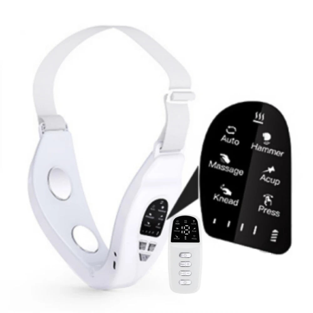 Jawline facial massager with EMS pulse vibration and heat