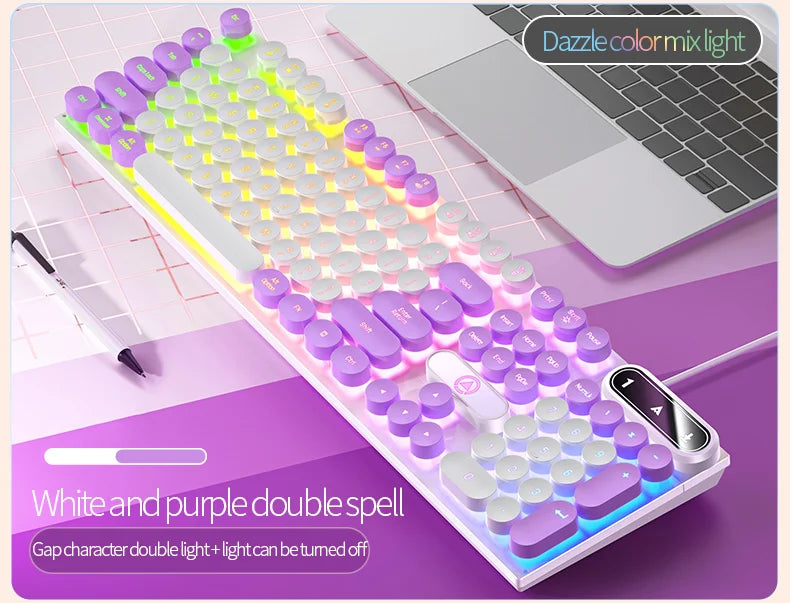 Mechanical typewriter keyboard with round retro LED backlit keys and numeric keypad