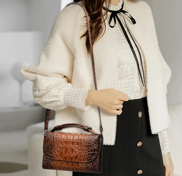 Women's crocodile-embossed crossbody bag with top handle
