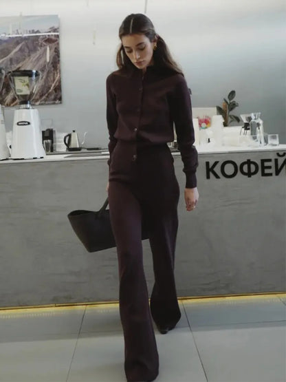 Women’s Knit Cardigan And Pants Set Slim Fit Long Sleeve Winter