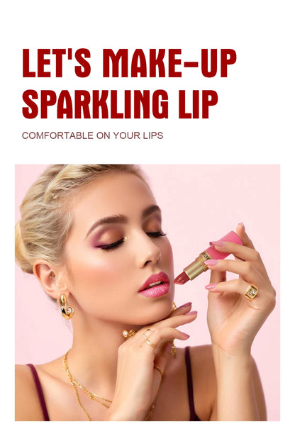 Pearlescent Pink Glitter Velvet Lipstick Metallic Waterproof Long Lasting Matte Shimmer Diamond Lipstick Women Makeup Cosmetic