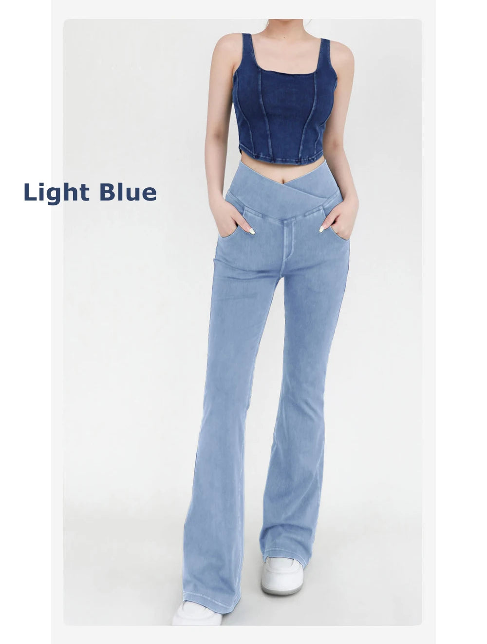 High Waist Denim Bell Bottom Jeans for Women with 4 Way Stretch and Comfortable Fit