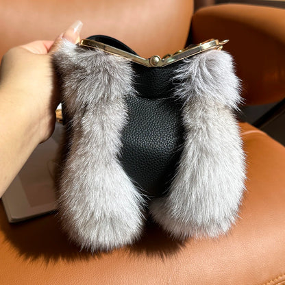 Real Fur Women Handbags Women Luxury Fox Fur Bag Fashion Female Furry Handbag Real Leather Evening Bag Natural Fur Shoulder Bag