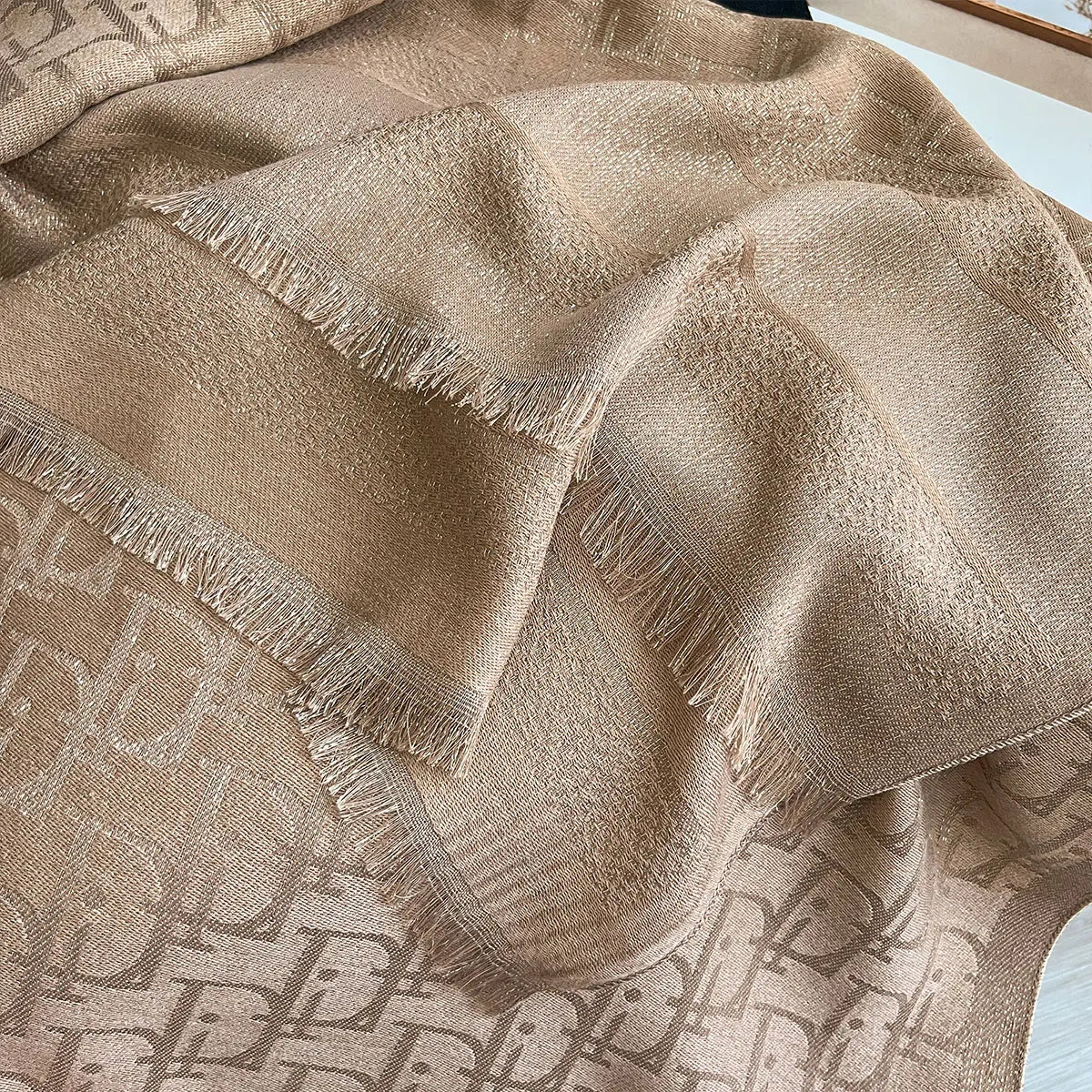 Golden Silk Blend Shawl Wrap for Women Long Scarf
