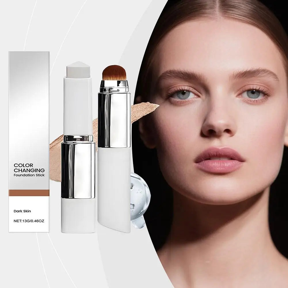 Foundation stick hydrating color correcting makeup with built-in blending brush