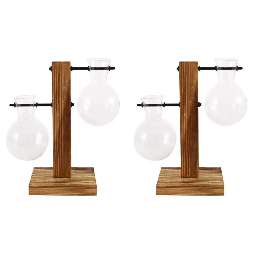 Glass Bulb Vase on Wooden Stand for Desk Decor and Office Display