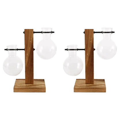 Glass Bulb Vase on Wooden Stand for Desk Decor and Office Display