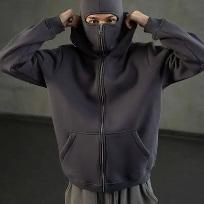 Unisex Hooded Jacket with Double Hood and Zipper Closure in Loose Fit for Spring and Autumn